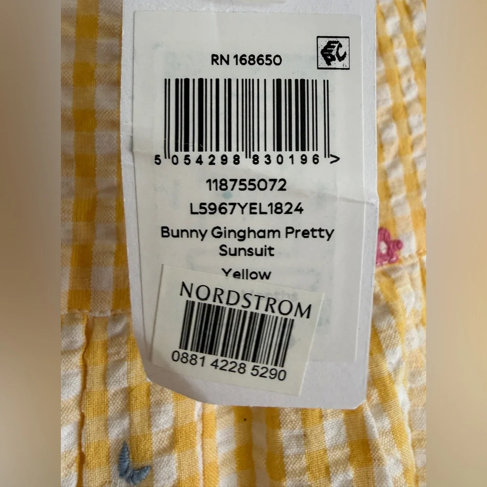 NWT Yellow Gingham Ruffle Sleeve Bunny Easter Sunsuit, 18-24 mo, MSRP $55 - Picture 10 of 13